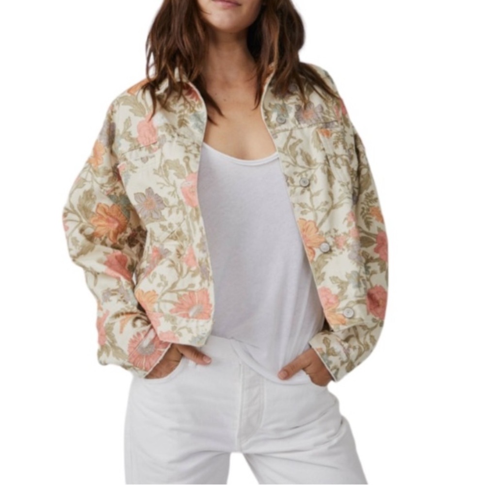 Free People Opal Swing Printed Denim Jacket